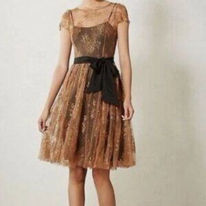 Anthropologie Tan Floral Lace Midi Dress